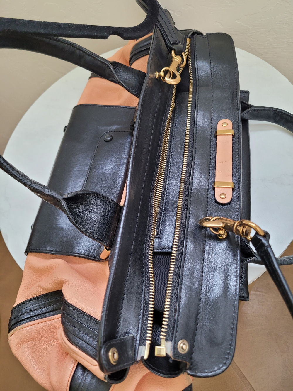 Chloé Black & Sunrise Peach Leather Medium Alice Satchel Bag Crossbody - Picture 14 of 16